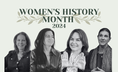 desaturated color, collage of four women in professional attire smiling